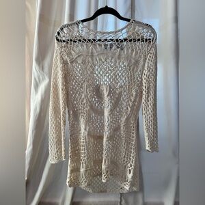Boho cream Crochet beach bikini Coverup  size L